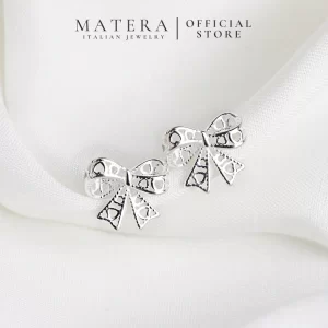 Bông tai Nơ xinh họa tiết ren MATERA 𝐋𝐚𝐜𝐲 𝐑𝐢𝐛𝐛𝐨𝐧 𝐄𝐚𝐫𝐢𝐧𝐠𝐬 khuyên tai bạc S925