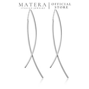 Bông tai bạc nữ sợi sóng đôi MATERA S925 chính hãng lắc tai bạc nữ tính thiết kế basic ngọt ngào thanh lịch MBT11