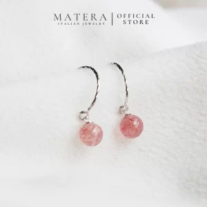 Bông tai bạc nữ đá dâu hồng 𝐑𝐨𝐬𝐢𝐞 MATERA S925