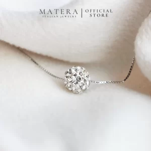 Dây chuyền bạc MATERA S925 biểu tượng quả cầu đính đá sang trọng phong cách Hàn Quốc MDC03