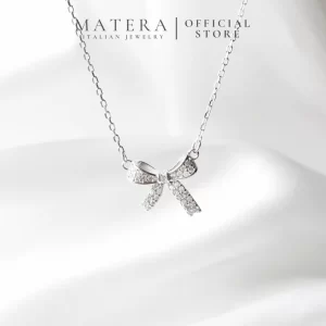 Dây chuyền bạc MATERA S925 chính hãng Crystal Bow nơ đính đá MDC17