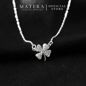 Dây chuyền bạc nữ MATERA S925 chính hãng cỏ 4 lá đính đá mini MDC11
