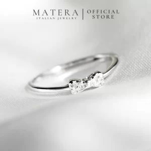 Nhẫn bạc nữ MATERA S925 chính hãng nhẫn basic nơ đính đá cao cấp