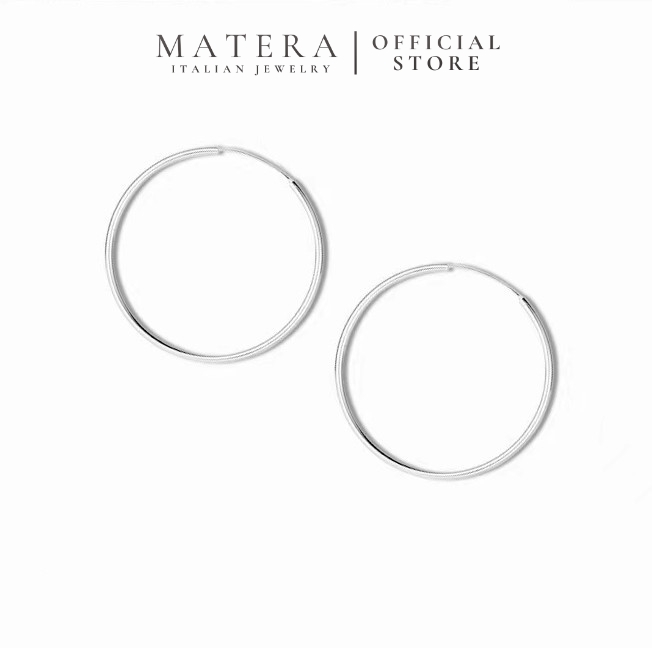 Bông tai bạc tròn lớn basic MATERA S925 chính hãng khuyên bạc tròn nữ tính thiết kế sang trọng thanh lịch MBT13