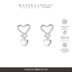 Bông tai bạc 𝐋𝐨𝐯𝐞 𝐃𝐞𝐰 MATERA S925 yêu giọt sương tình yêu khuyên tai bạc chính hãng basic MBT03