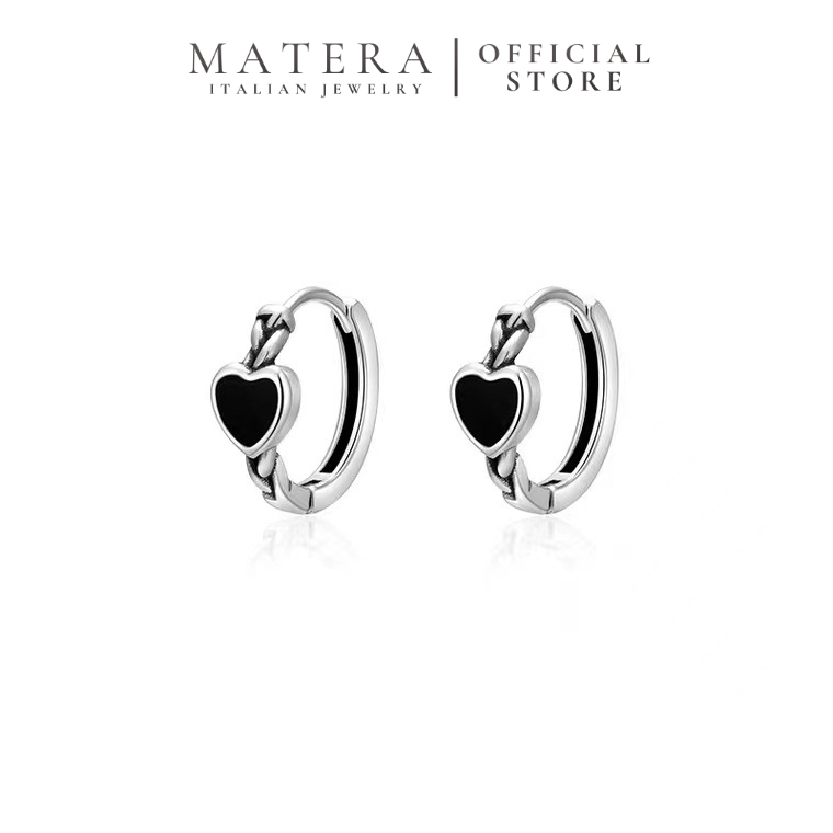 Bông tai bạc nữ MATERA S925 𝐌𝐲𝐬𝐭𝐢𝐜 𝐡𝐞𝐚𝐫𝐭 trái tim tráng men bóng cao cấp basic sang trọng MBT15