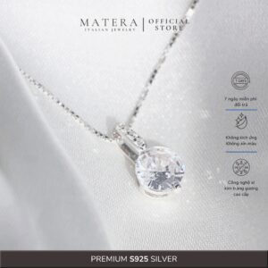 Dây chuyền bạc nữ 𝐃𝐢𝐚𝐦𝐨𝐧𝐝 𝐆𝐥𝐞𝐚𝐦𝐢𝐧𝐠 MATERA S925 dây lụa mặt đá tròn lấp lánh sang trọng cao cấp MDC20