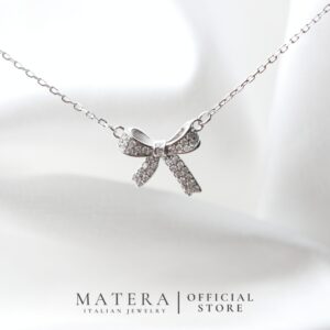 Dây chuyền bạc MATERA S925 chính hãng Crystal Bow nơ đính đá ngọt ngào quà tặng bạn gái MDC17