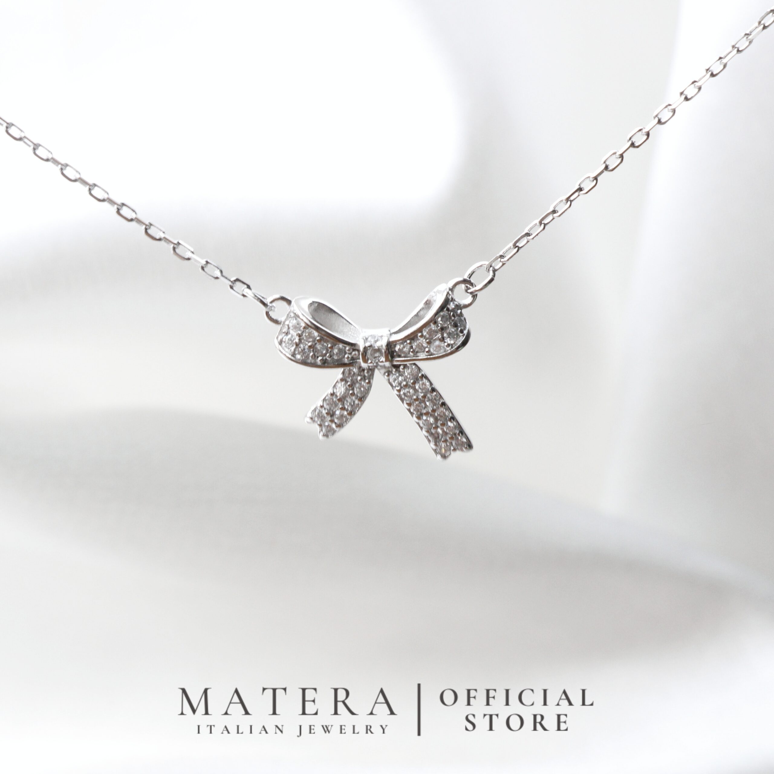 Dây chuyền bạc MATERA S925 chính hãng Crystal Bow nơ đính đá ngọt ngào quà tặng bạn gái MDC17