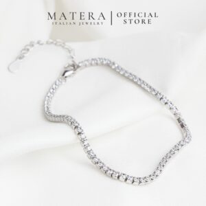 Lắc tay bạc nữ đính đá 𝐒𝐩𝐚𝐫𝐤𝐥𝐢𝐧𝐠 𝐀𝐮𝐫𝐚 MATERA S925 thiết kế basic tối giản sang trọng MLT27