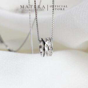 Dây chuyền bạc nữ MATERA S925 𝐈𝐧𝐭𝐞𝐫𝐭𝐰𝐢𝐧𝐞𝐝 𝐑𝐢𝐧𝐠 vòng tròn sao đính đá thiết kế sang trọng MDC42
