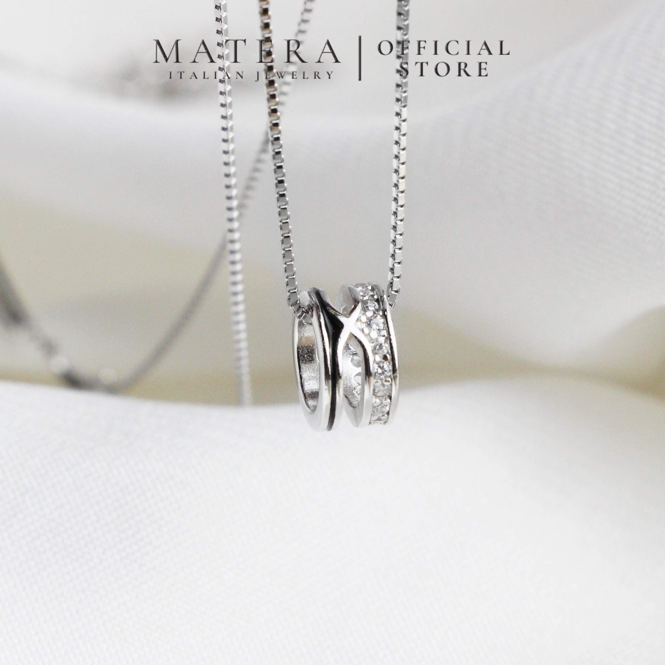 Dây chuyền bạc nữ MATERA S925 𝐈𝐧𝐭𝐞𝐫𝐭𝐰𝐢𝐧𝐞𝐝 𝐑𝐢𝐧𝐠 vòng tròn sao đính đá thiết kế sang trọng MDC42