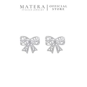 Bông tai Nơ xinh họa tiết ren MATERA 𝐋𝐚𝐜𝐲 𝐑𝐢𝐛𝐛𝐨𝐧 𝐄𝐚𝐫𝐢𝐧𝐠𝐬 khuyên tai bạc S925