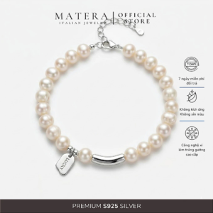 Lắc tay bạc MATERA 925 𝐋𝐮𝐜𝐤𝐲 𝐏𝐞𝐚𝐫𝐥 𝐁𝐫𝐚𝐜𝐞𝐥𝐞𝐭 vòng tay ngọc thô cổ điển quà tặng bạn gái MLT19