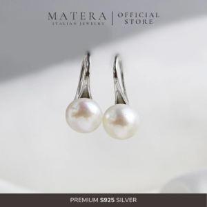 Bông tai bạc nữ MATERA S925 𝐉𝐮𝐥𝐢𝐚 𝐏𝐞𝐚𝐫𝐥 𝐄𝐚𝐫𝐢𝐧𝐠𝐬 khuyên móc bạc hạt trai nước ngọt MBT09