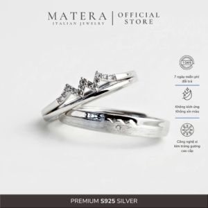 Nhẫn cặp đôi bạc 𝐂𝐫𝐨𝐰𝐧 𝐔𝐧𝐢𝐭𝐲 MATERA S925 nhẫn đôi tình yêu vương miện King Queen tinh xảo MNH44