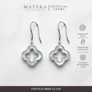Bông tai bạc nữ 𝐌𝐨𝐨𝐧𝐥𝐢𝐭 𝐅𝐥𝐨𝐫𝐚𝐥 MATERA S925 hoa bạc khuyết may mắn khảm xà cừ cao cấp MBT33