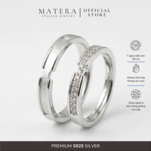 Nhẫn cặp đôi tình yêu 𝐖𝐨𝐯𝐞𝐧 𝐋𝐨𝐯𝐞 MATERA S925 nhẫn đôi tình yêu điêu khắc cát đính đá tinh xảo MNH43