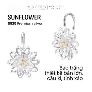 Bông tai nữ MATERA bạc S999 hoa cúc mặt trời chính hãng thiết kế nổi bật sang trọng MBT04