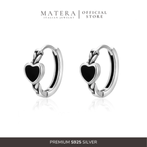 Bông tai bạc nữ MATERA S925 𝐌𝐲𝐬𝐭𝐢𝐜 𝐡𝐞𝐚𝐫𝐭 trái tim tráng men bóng cao cấp basic sang trọng MBT15