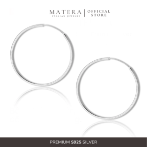 Bông tai bạc tròn lớn basic MATERA S925 chính hãng khuyên bạc tròn nữ tính thiết kế sang trọng thanh lịch MBT13