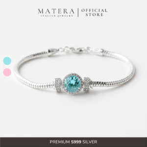 Lắc tay bạc nữ 𝐒𝐞𝐫𝐚𝐩𝐡𝐢𝐧𝐞 MATERA S999 cao cấp chế tác thủ công gắn đá Topaz 2 màu tinh tế MLT18