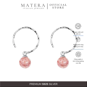 Bông tai bạc nữ đá dâu hồng 𝐑𝐨𝐬𝐢𝐞 MATERA S925 chính hãng khuyên tai tiểu thư hồng nữ tính basic ngọt ngào MBT12