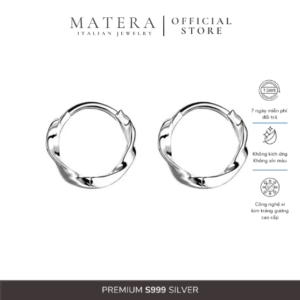 Bông tai bạc 𝐖𝐚𝐯𝐲 𝐓𝐰𝐢𝐬𝐭 MATERA S999 chính hãng khuyên bạc tròn uốn sóng basic thanh lịch MBT14