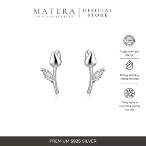 Bông tai 𝐓𝐮𝐥𝐢𝐩 đính đá basic MATERA khuyên tai bạc S925 đính đá mini 2mm chính hãng MBT19