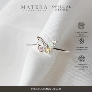 Nhẫn bạc nữ 𝐑𝐚𝐢𝐧𝐛𝐨𝐰 𝐖𝐢𝐧𝐠 MATERA S925 nhẫn bạc đính đá ngũ sắc hồ điệp nữ tính lấp lánh MNH25