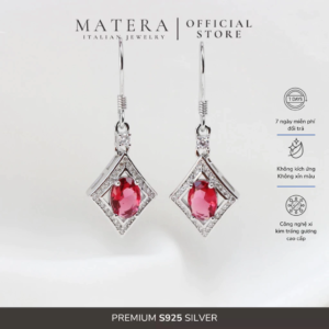 Bông tai bạc nữ cao cấp 𝐒𝐜𝐚𝐫𝐥𝐞𝐭 𝐆𝐫𝐚𝐜𝐞 MATERA S925 ngọc Garnet  hồng lựu đỏ sang trọng MBT35