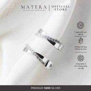 Bông tai bạc 𝐓𝐰𝐢𝐬𝐭𝐞𝐝 𝐆𝐥𝐨𝐰 MATERA S999 cao cấp khuyên bạc tròn đính đá thanh lịch MBT26