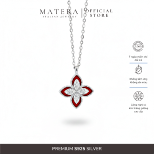 [New Arrivals] Dây chuyền bạc 𝐓𝐡𝐞 𝐂𝐫𝐢𝐦𝐬𝐨𝐧 𝐏𝐞𝐭𝐚𝐥 MATERA S925 cánh hoa não đỏ 2 mặt đính đá MDC74