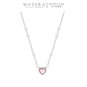 Dây chuyền bạc 𝐃𝐞𝐚𝐫 𝐇𝐞𝐚𝐫𝐭 MATERA S925 tình yêu màu hồng vòng cổ bạc ngọt ngào quà tặng bạn gái MDC25