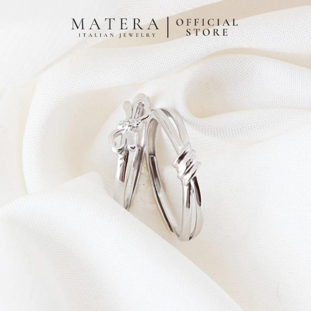 Nhẫn đôi tình yêu nam nữ MATERA Bạc S999 𝐋𝐨𝐯𝐞 𝐆𝐢𝐟𝐭 chế tác tinh xảo quà tặng người yêu MNH34