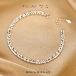 [New Arrivals] Lắc tay bạc nữ 𝐂𝐡𝐢𝐜 𝐓𝐰𝐢𝐧𝐞 MATERA S925 chính hãng 2 lớp dải gạo bắt sáng cao cấp