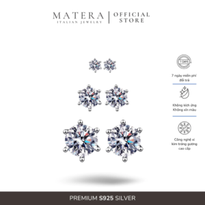 Bông tai bạc đính đá 𝐒𝐩𝐚𝐫𝐤𝐥𝐞 𝐄𝐚𝐫𝐢𝐧𝐠𝐬 MATERA S925 đính đá Zirconia lấp lánh nhiều kích thước MBT40