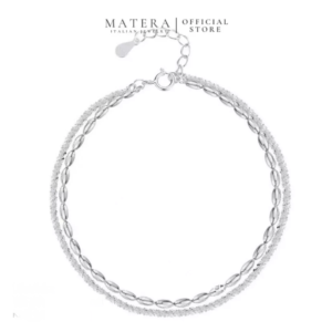 Lắc chân bạc nữ MATERA S925 𝐂𝐡𝐢𝐜 𝐓𝐰𝐢𝐧𝐞 chính hãng 2 lớp dải ngọc lụa tinh tế sang trọng