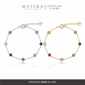 [New Arrivals ] Lắc tay bạc nữ 𝐓𝐡𝐞 𝐀𝐮𝐫𝐨𝐫𝐚 MATERA S925 chính hãng chuỗi đá 7 màu sắc lấp lánh MLT55