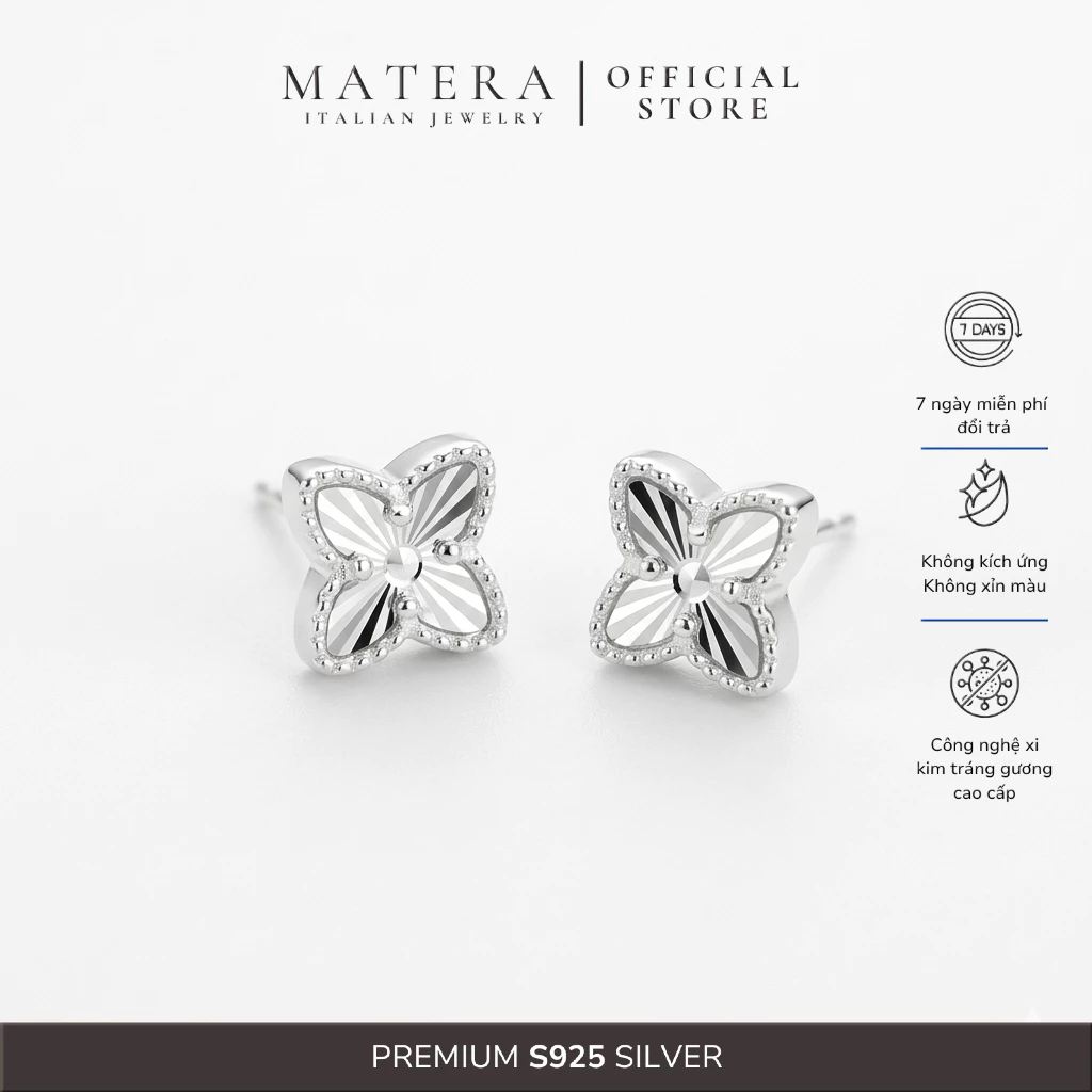 [New Arrivals] Bông tai bạc 𝐈𝐫𝐢𝐬 𝐅𝐥𝐨𝐫𝐚 MATERA S925 hoa 4 cánh bạc trắng chế tác tinh xảo MBT42