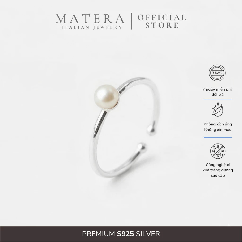 Nhẫn bạc nữ MATERA S925 𝐂𝐥𝐚𝐬𝐬𝐢𝐜 𝐏𝐞𝐚𝐫𝐥 𝐑𝐢𝐧𝐠 đính hạt trai mini-size tối giản sang trọng MNH41
