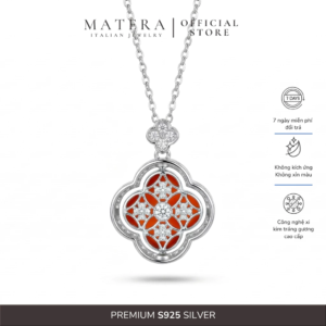 Dây chuyền bạc 𝐓𝐡𝐞 𝐂𝐫𝐢𝐦𝐬𝐨𝐧 𝐆𝐫𝐚𝐜𝐞 MATERA S925 đá mã não đỏ gắn đá 2 mặt hoa tiết cao cấp MDC77