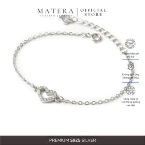 Lắc tay bạc nữ 𝐋𝐨𝐯𝐞 𝐂𝐡𝐚𝐫𝐦 MATERA S925 vòng tay bạc trái tim yêu thuần khiết đính đá cao cấp MLT03