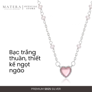 Dây chuyền bạc 𝐃𝐞𝐚𝐫 𝐇𝐞𝐚𝐫𝐭 MATERA S925 tình yêu màu hồng vòng cổ bạc ngọt ngào quà tặng bạn gái MDC25