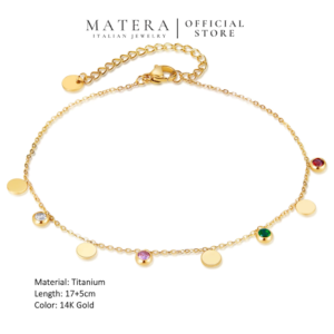 Lắc chân nữ 𝐀𝐮𝐫𝐚 𝐀𝐧𝐤𝐥𝐞𝐭 MATERA Titanium thiết kế mạ vàng đính đá cao cấp MLT63