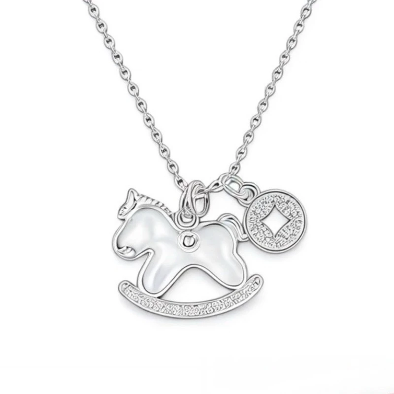 [New Arrivals ] Dây chuyền bạc 𝐋𝐮𝐜𝐤𝐲 𝐏𝐨𝐧𝐲 MATERA S925 chú ngựa tài lộc may mắn gắn xà cừ MDC95