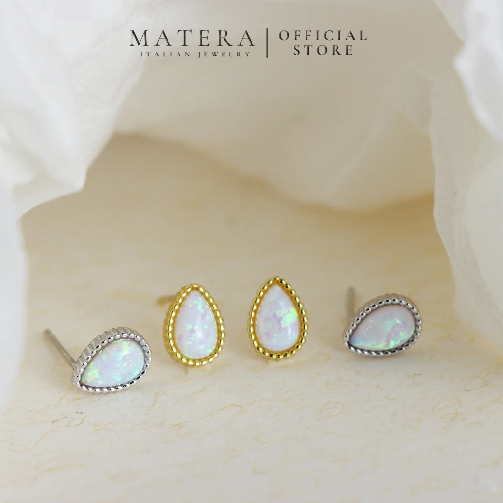 [New Arrival] Bông tai bạc 𝐎𝐩𝐚𝐥 𝐋𝐢𝐠𝐡𝐭 MATERA S925 khuyên tai giọt nước đính đá Opal cao cấp MBT50