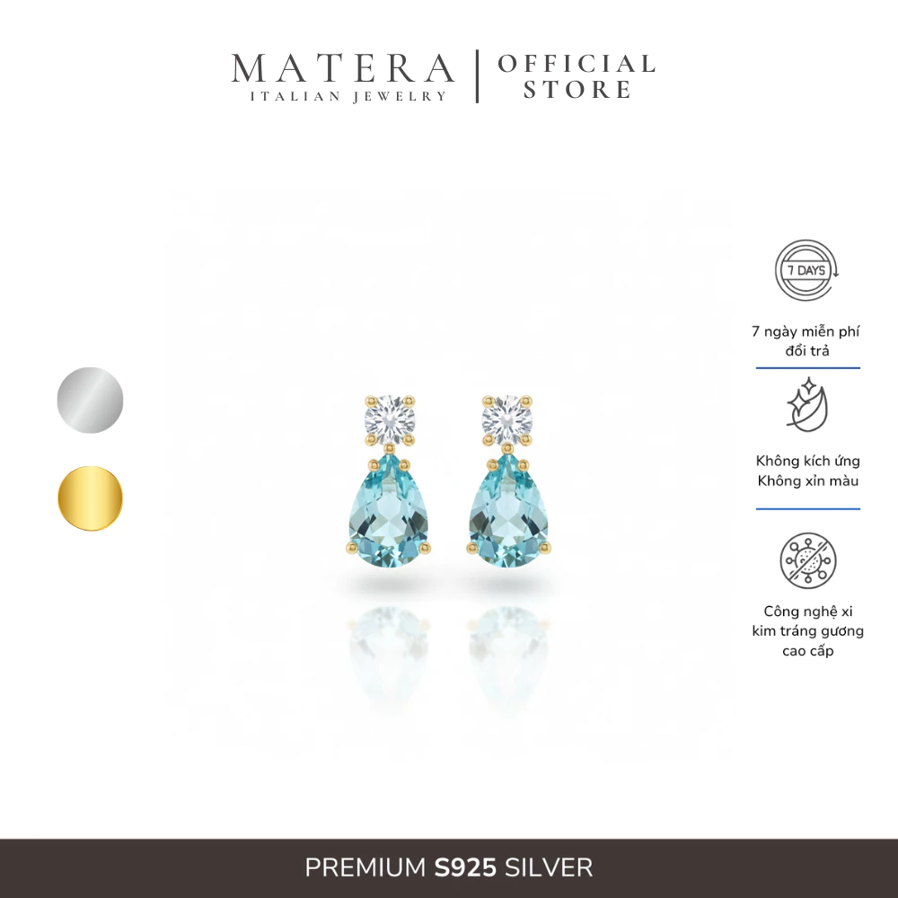 [New Arrival] Bông tai bạc 𝐒𝐞𝐫𝐞𝐧𝐞 𝐁𝐥𝐮𝐞 MATERA S925 khuyên tai giọt nước đính đá xanh biển MBT49
