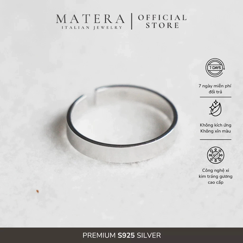Nhẫn bạc nữ 𝐈𝐧𝐝𝐢𝐞 𝐑𝐢𝐧𝐠 MATERA S925 chính hãng trơn bóng basic vòng mở phong cách trang nhã MNH03