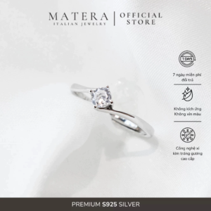 Nhẫn bạc nữ MATERA S925 𝐋𝐮𝐜𝐲 𝐑𝐢𝐧𝐠 đính đá kim cương nhân tạo cao cấp quà tặng bạn gái MNH01